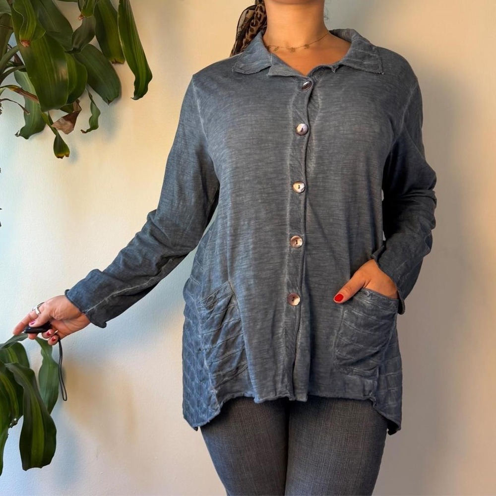 Parsley & Sage Blue Cotton Asymmetrical Button Up Cardigan Boho Whimsigoth Large